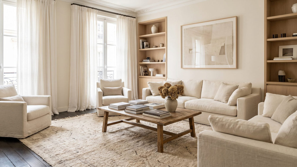 Tapis beige dans un intérieur chaleureux et lumineux