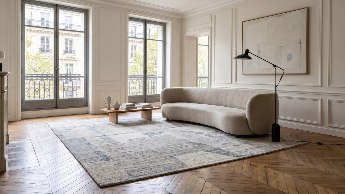 Tapis moderne dans un salon contemporain et chaleureux