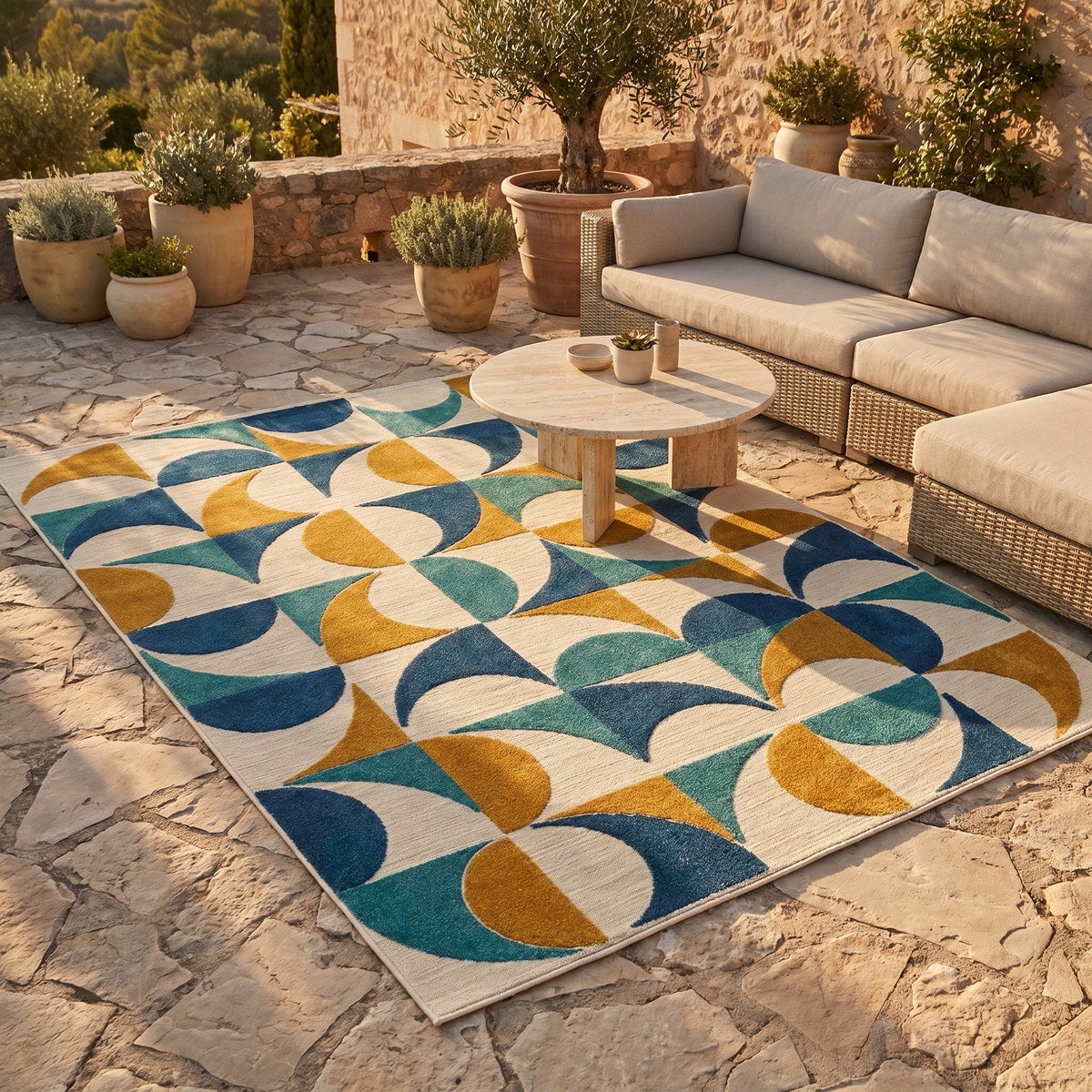 Tapis d’extérieur naturel facile d’entretien - Isernia - ambiance terrasse 1