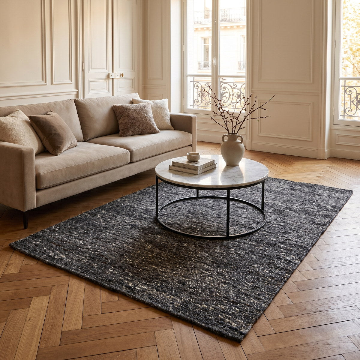 Tapis de salon en laine anthracite - Assisi - ambiance salon 3
