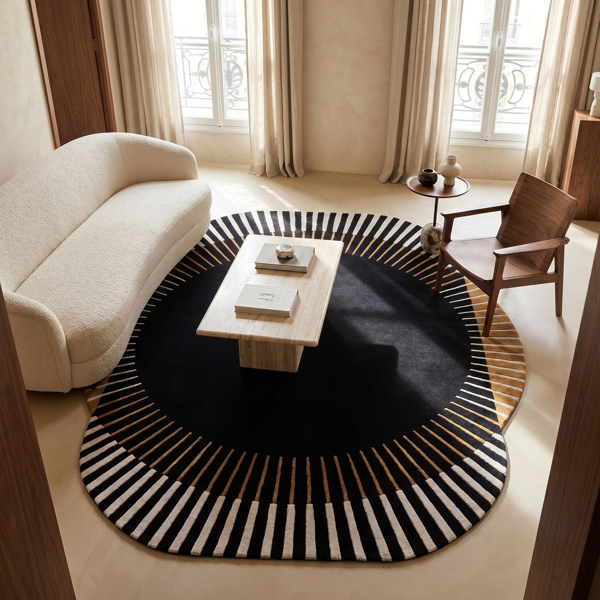 Tapis de salon en laine brun - Marsala - ambiance salon 1