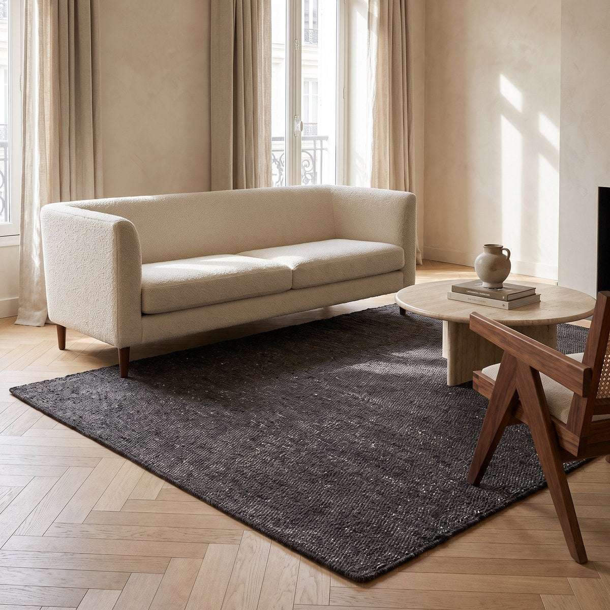 Tapis de salon en laine brun - Lunara - ambiance salon 1