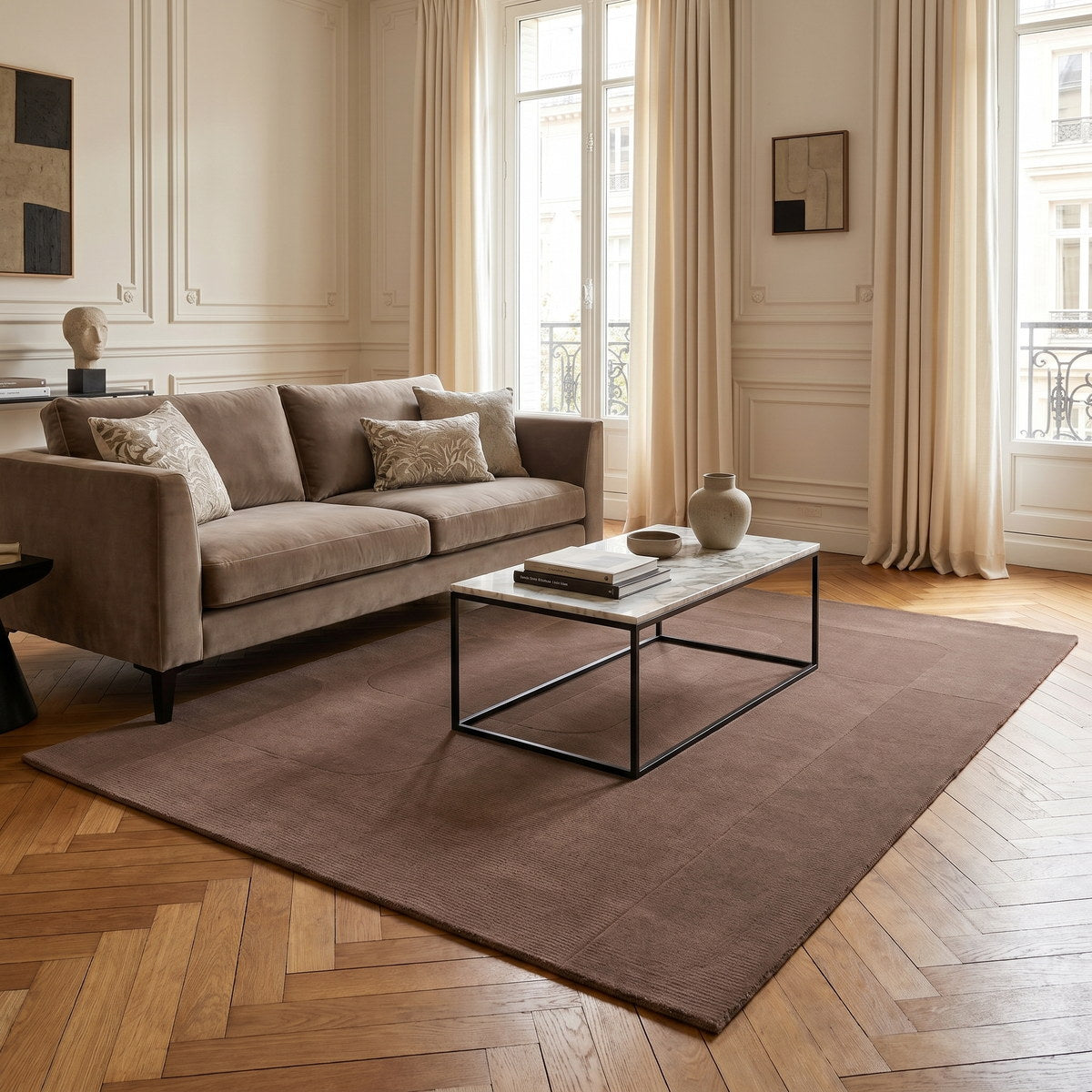 Tapis de salon en laine brun - Onda - ambiance salon 3