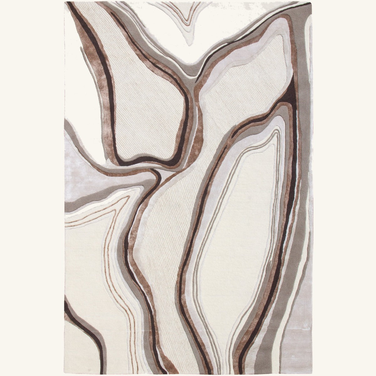 Tapis de salon en laine et viscose beige - Modena - fond #F9F6F0 détouré