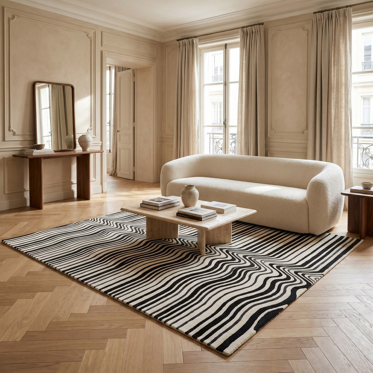 Tapis de salon en laine et viscose noir - Garda - ambiance salon 1