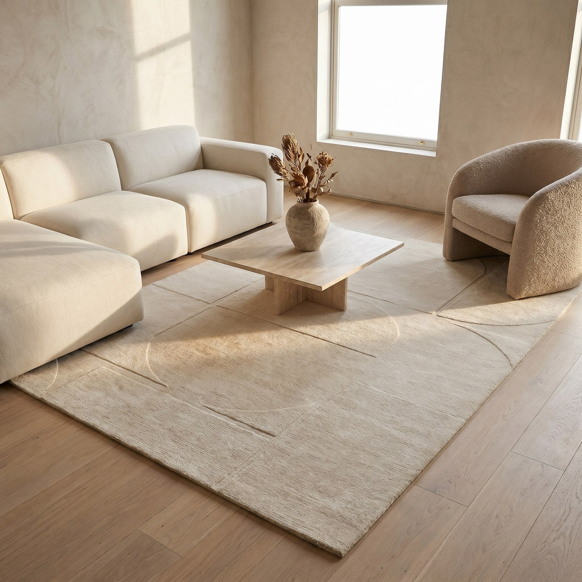 Tapis de salon en laine ivoire - Portofino - ambiance salon 2