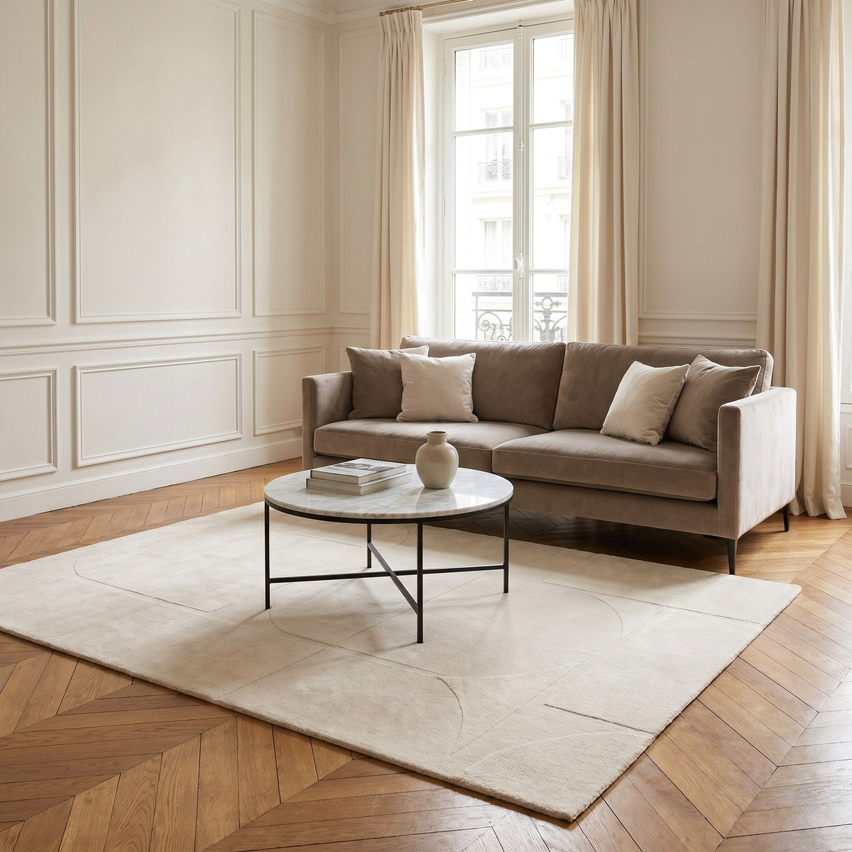 Tapis de salon en laine ivoire - Portofino - ambiance salon 3