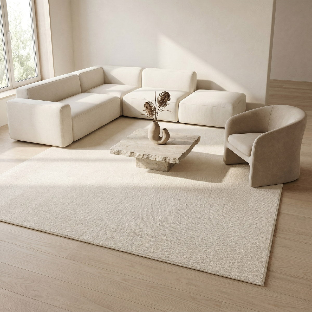 Tapis de salon en laine ivoire - Rimini - ambiance salon 2