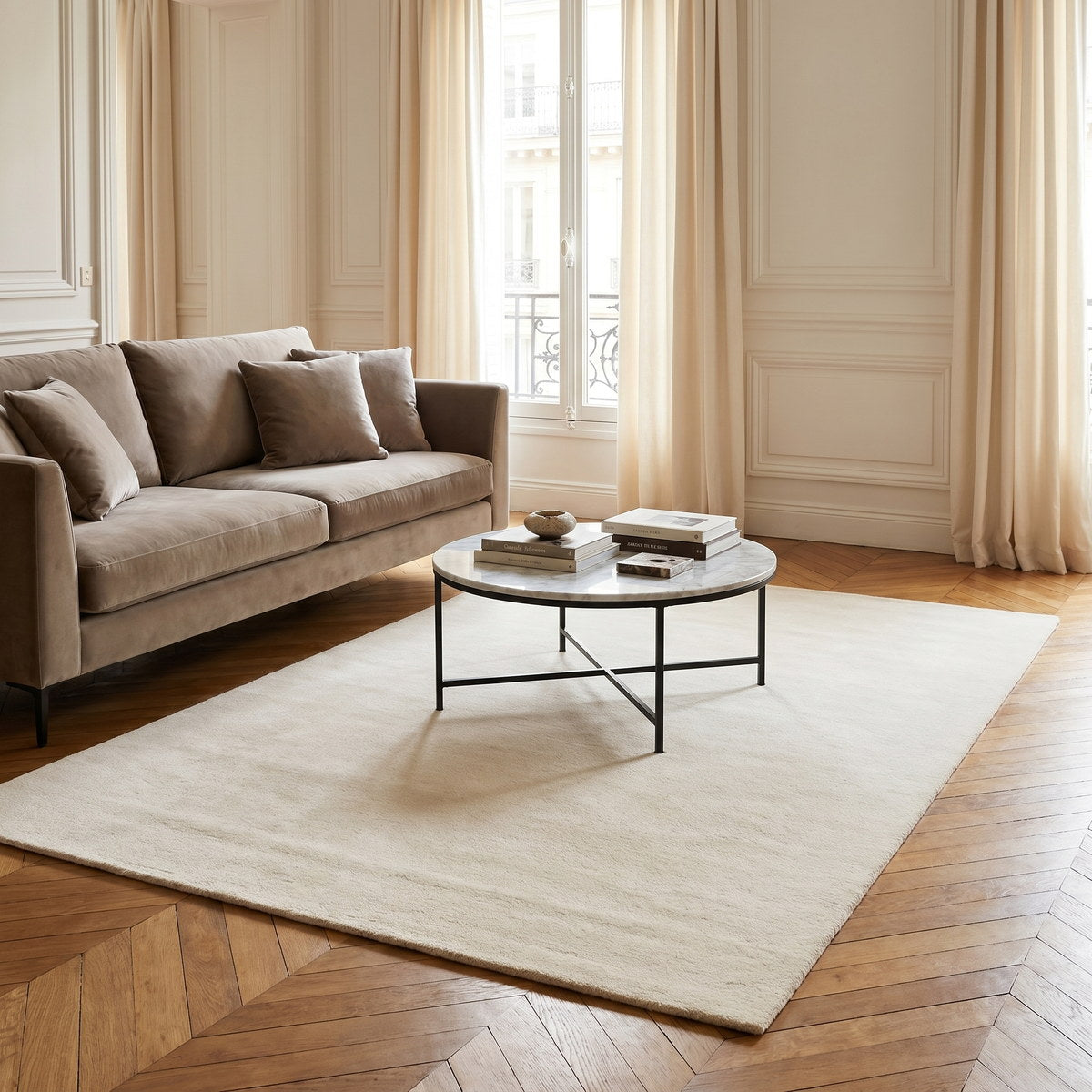 Tapis de salon en laine ivoire - Rimini - ambiance salon 3