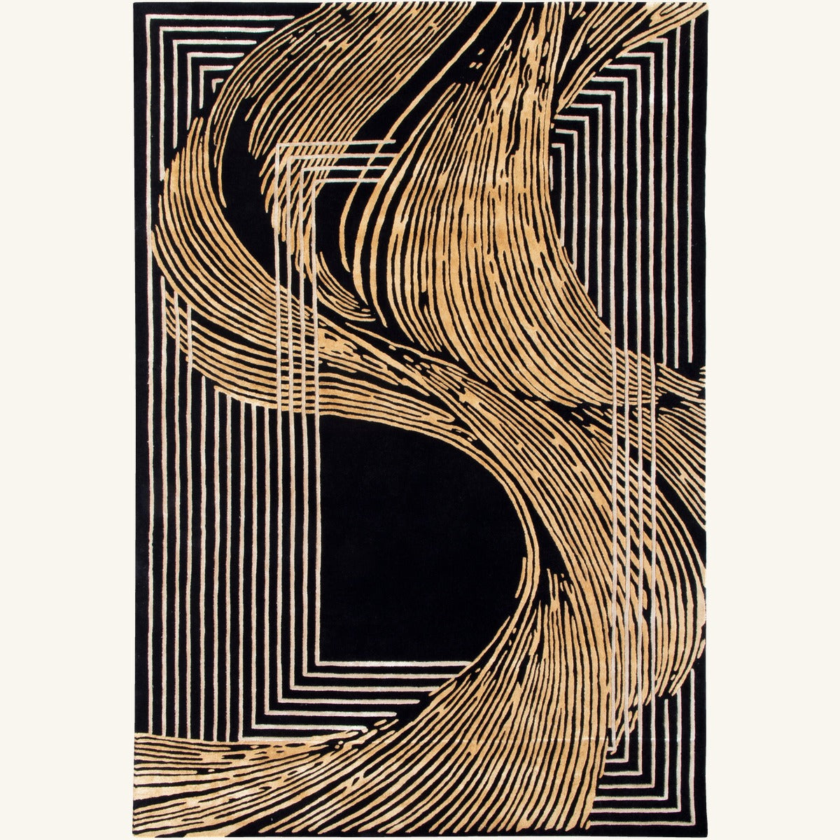 Tapis de salon en laine naturel - Dalia - fond #F9F6F0 détouré