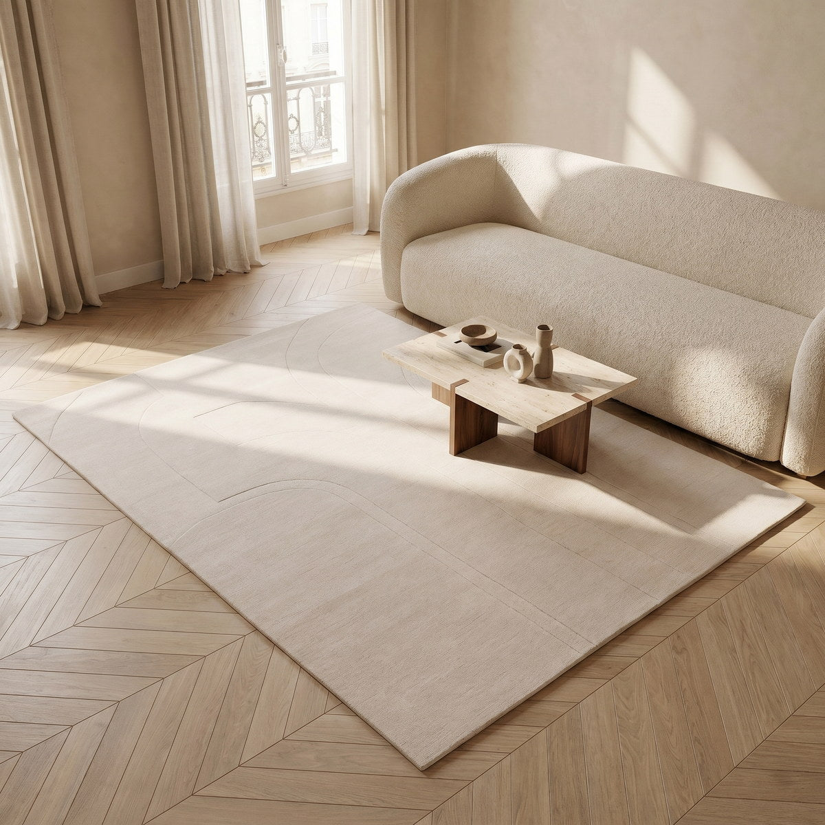 Tapis de salon en laine naturel - Benevento - ambiance salon 1