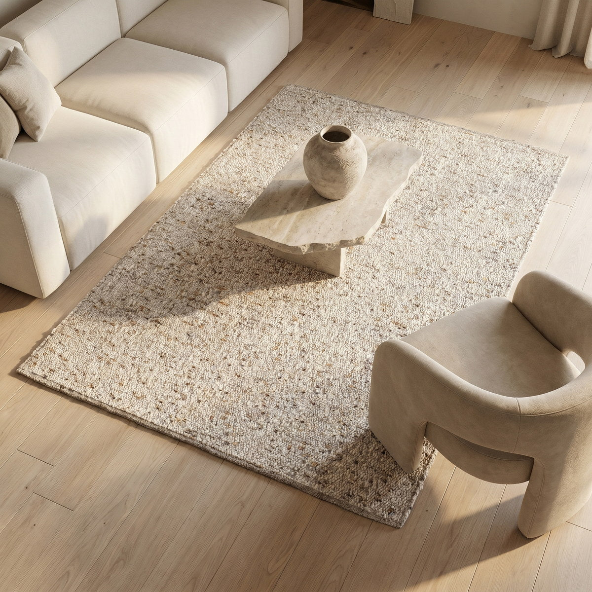 Tapis de salon en laine sable - Pienza - ambiance salon 2