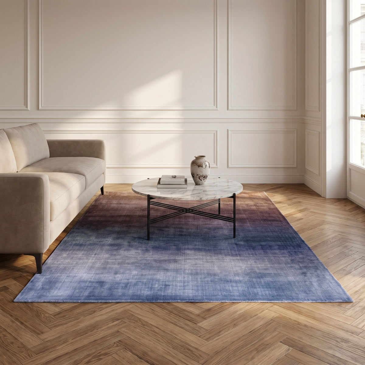 Tapis design en tencel cuivré - Ragusa - ambiance salon 3