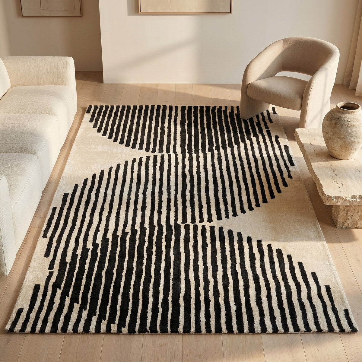 Tapis design en viscose ivoire - Jolie - ambiance salon 2