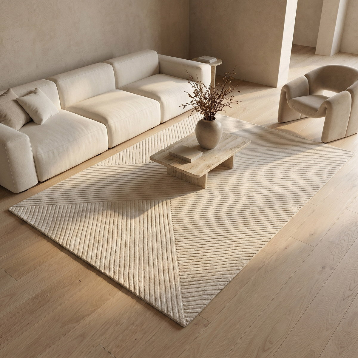 Tapis design en viscose ivoire - Gubbio - ambiance salon 2