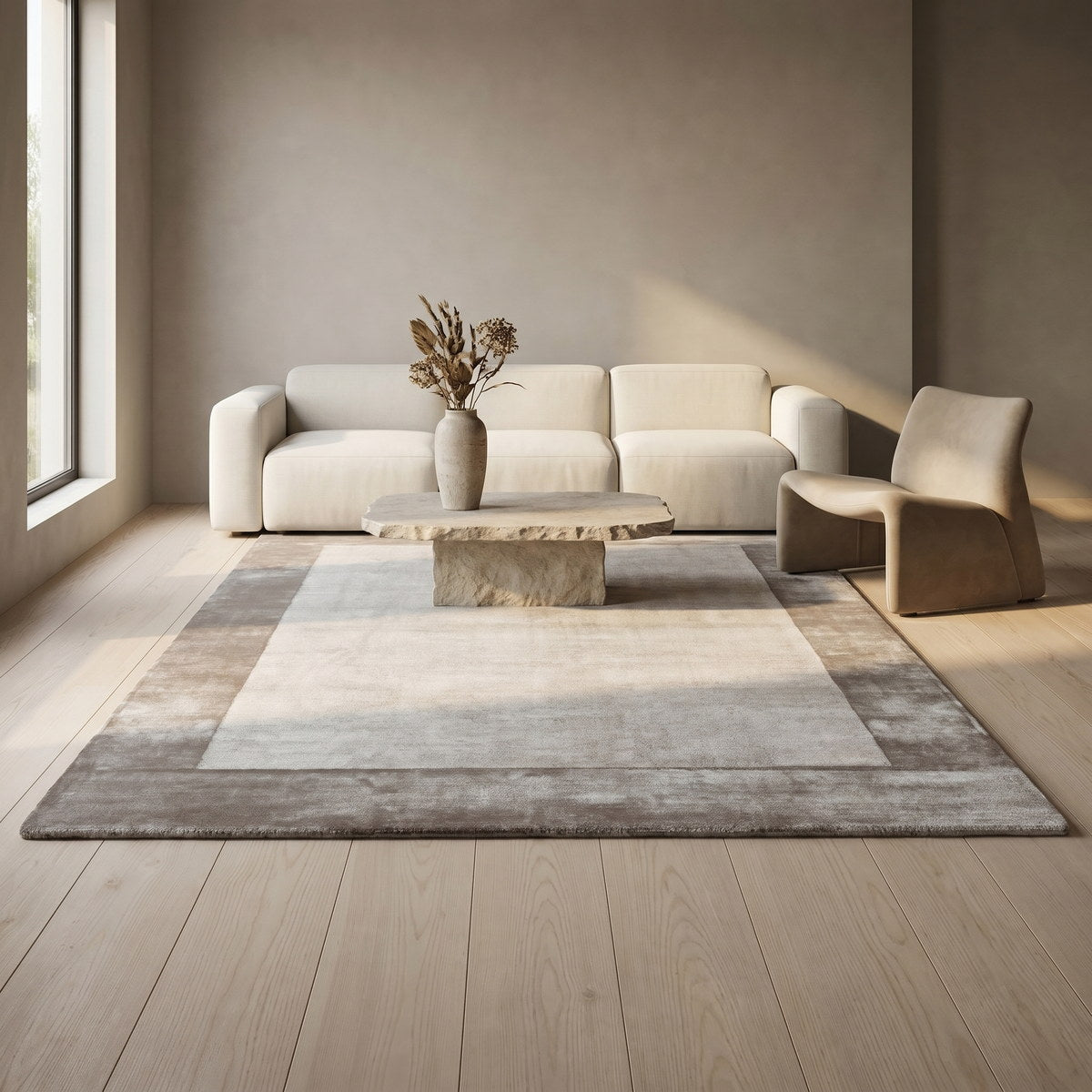 Tapis design en viscose naturel - Bianca - ambiance salon 2
