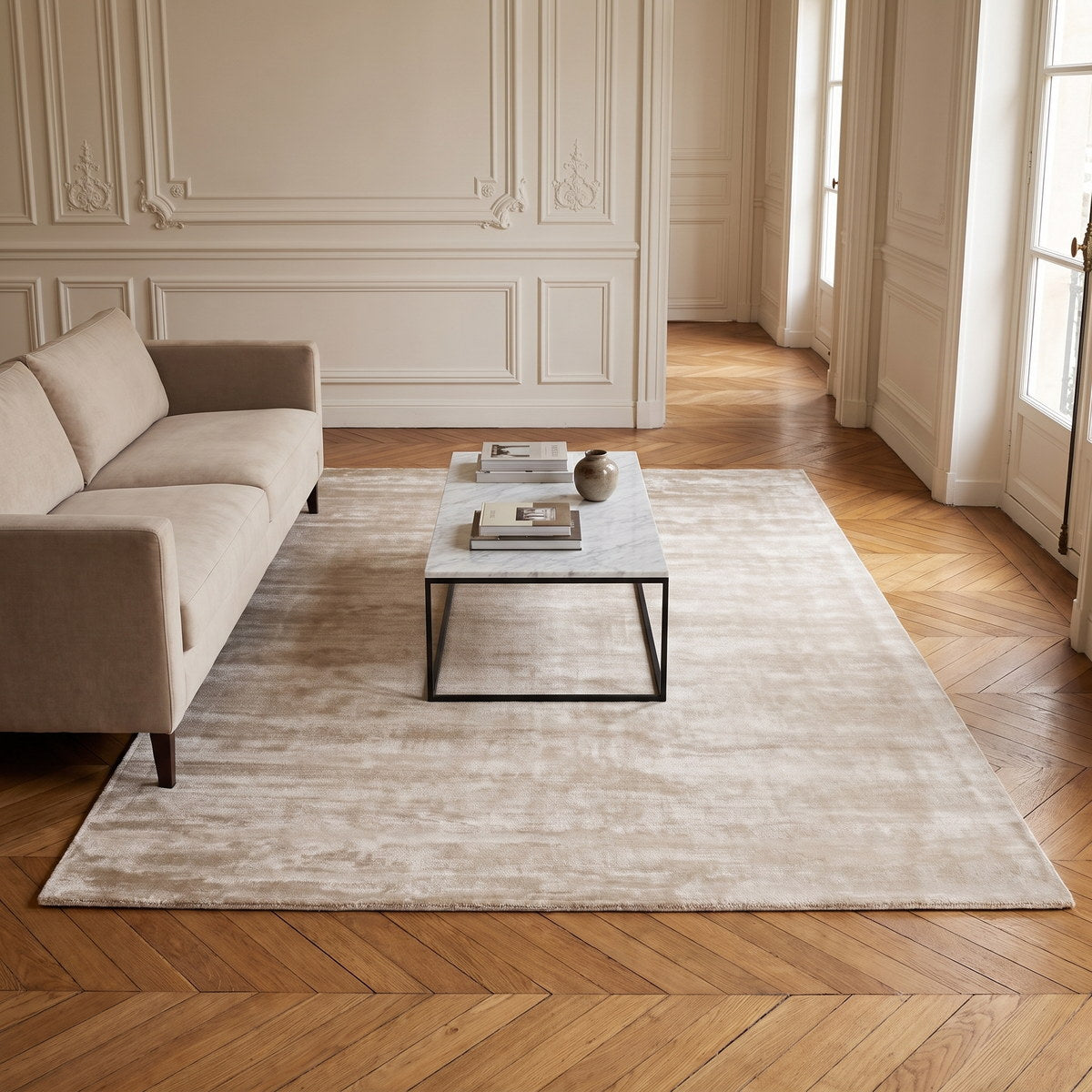 Tapis design en viscose naturel - Macerata - ambiance salon 3