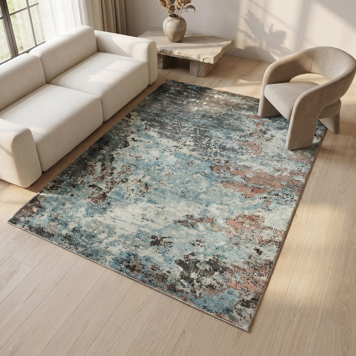 Tapis design en viscose naturel - Rosalia - ambiance salon 2