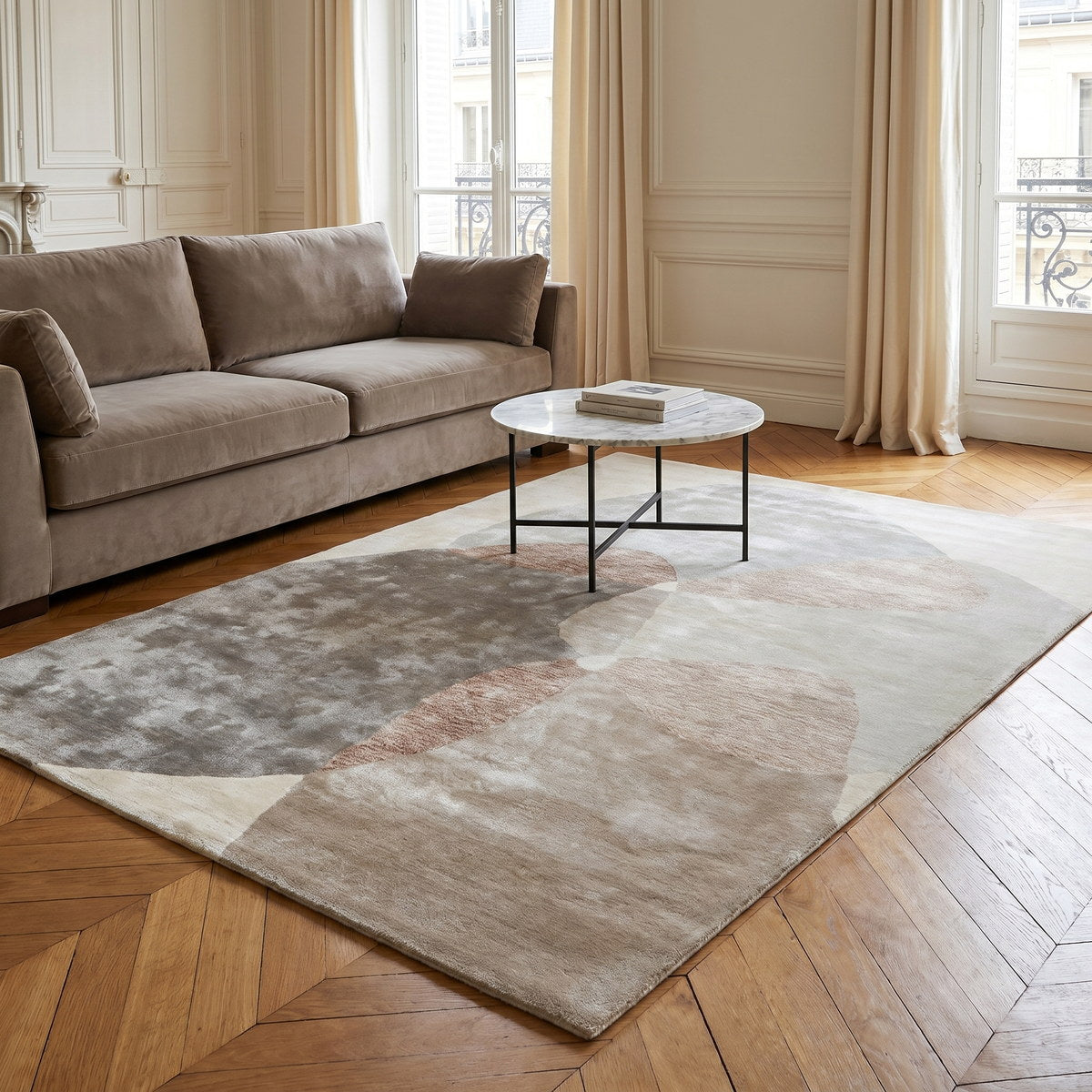 Tapis design en viscose beige - Brescia - ambiance salon 3