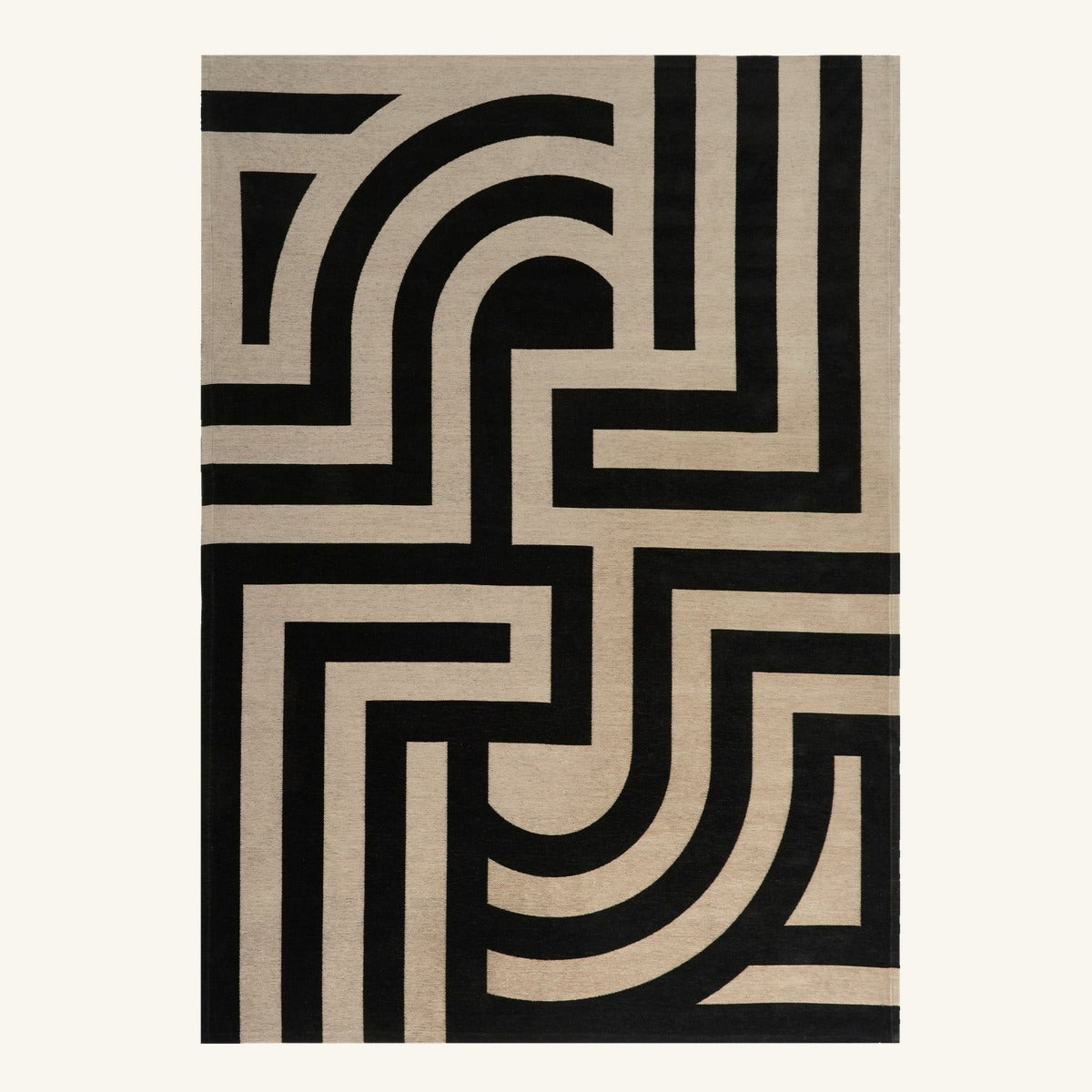 Tapis lavable art déco noir - Teramo - fond #F9F6F0 détouré