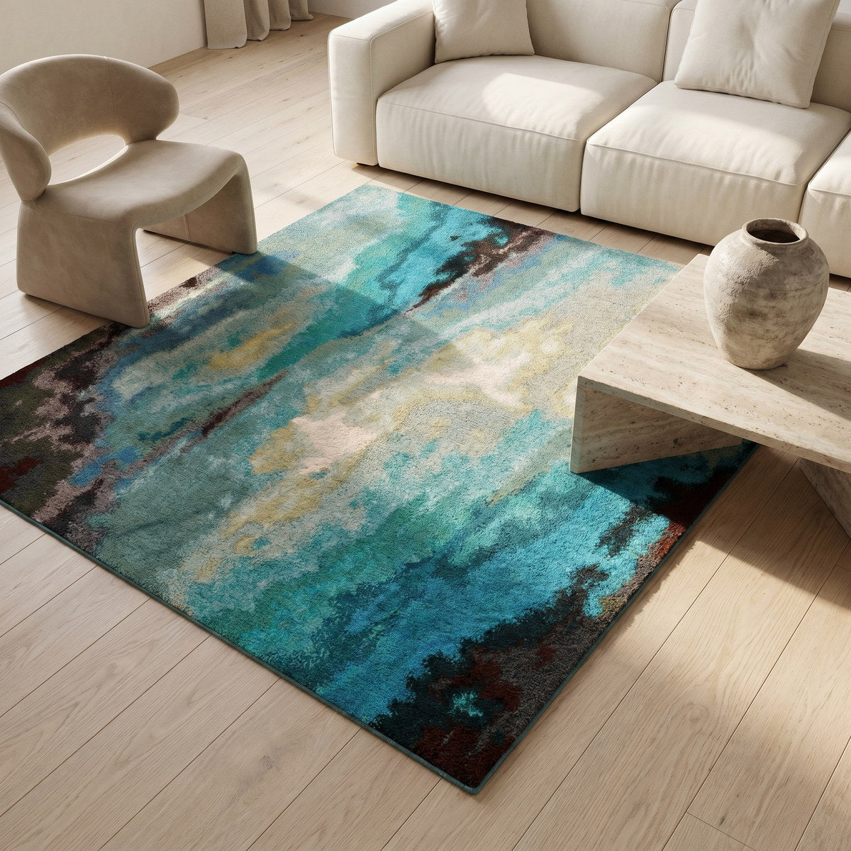 Tapis lavable de salon aqua - Cremona - ambiance salon 2