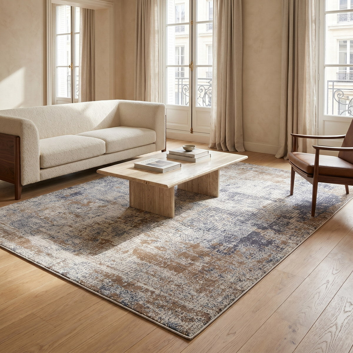 Tapis lavable de salon beige - Siracusa - ambiance salon 1