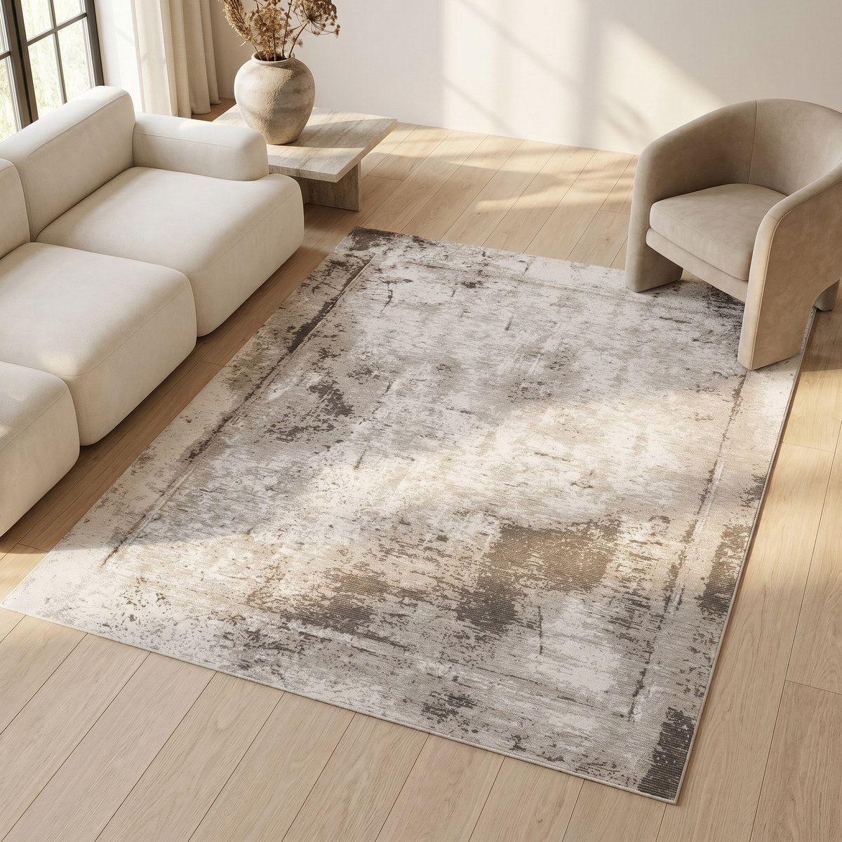 Tapis lavable de salon beige - Livia - ambiance salon 2