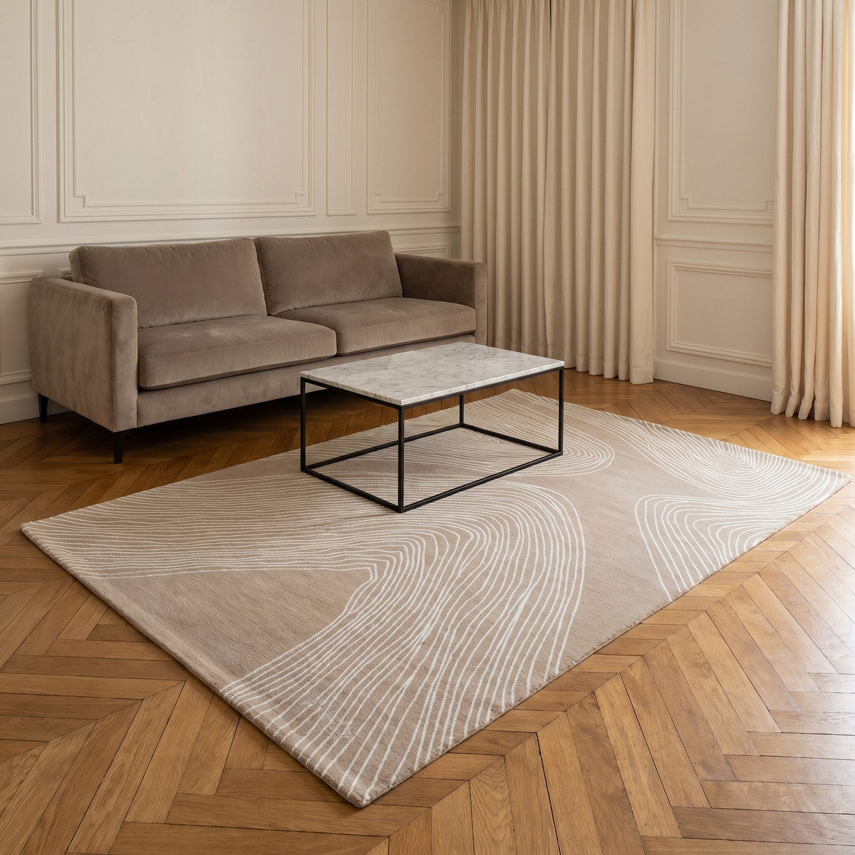 Tapis lavable de salon beige - Napoli - ambiance salon 3