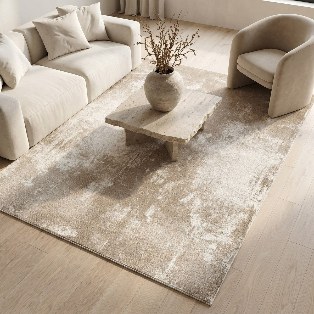 Tapis lavable de salon beige - Savona - ambiance salon 2