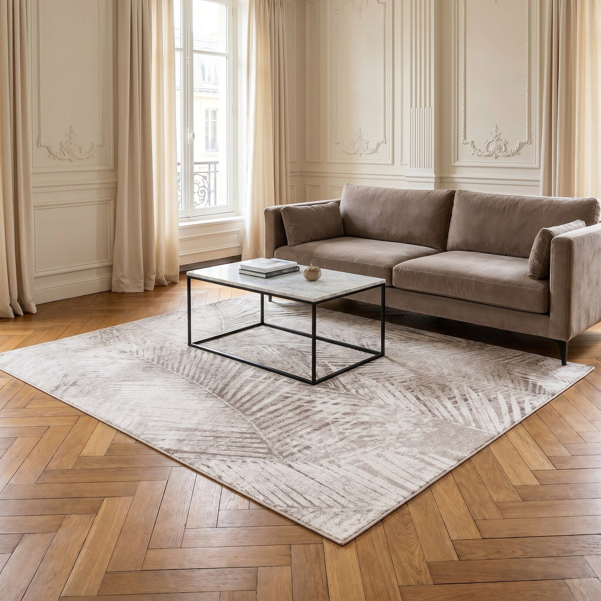 Tapis lavable de salon beige - Volterra - ambiance salon 3