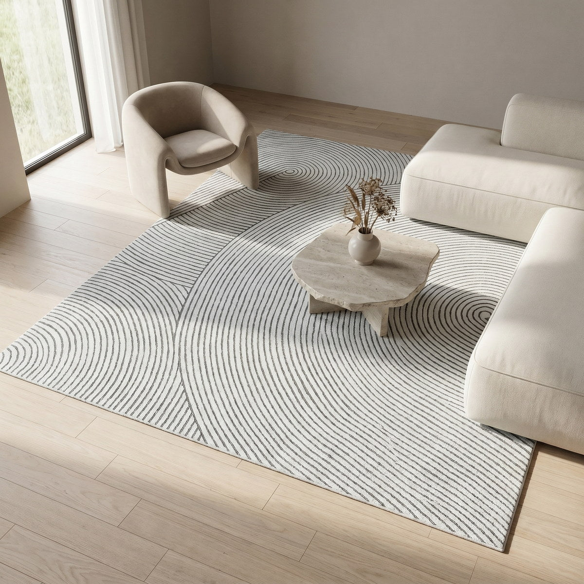 Tapis lavable de salon blanc - Umbria - ambiance salon 2