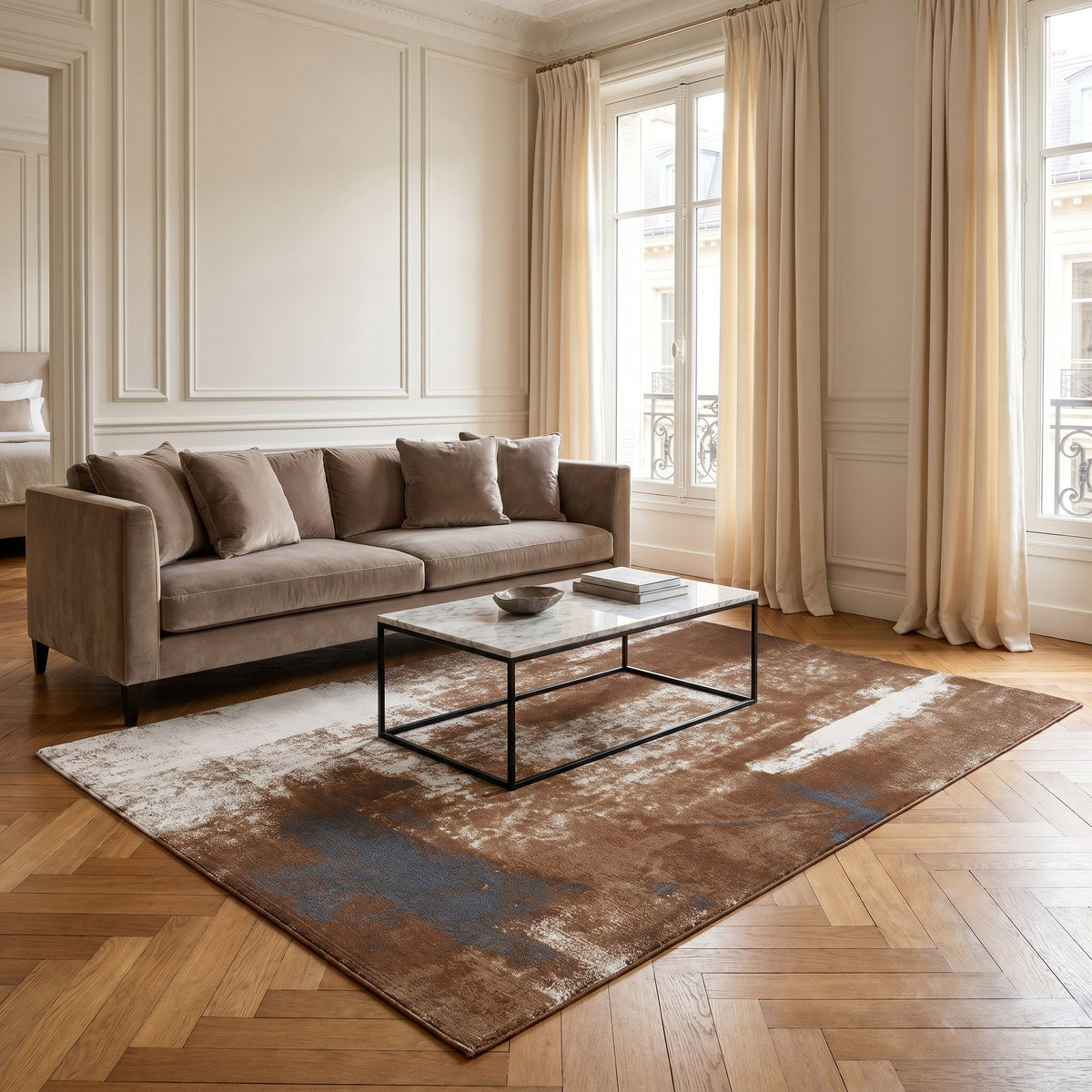Tapis lavable de salon gris - Taranto - ambiance salon 3