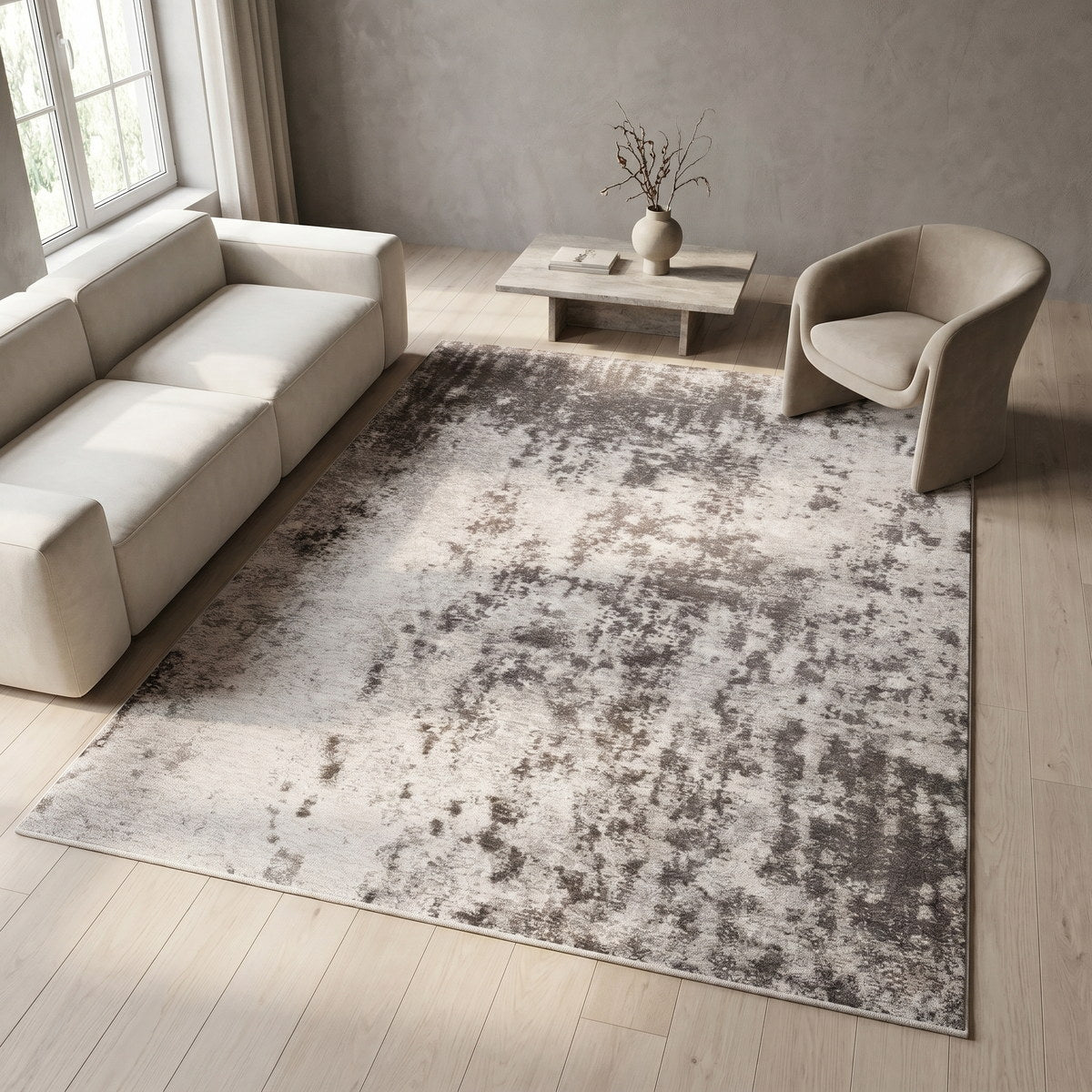 Tapis lavable de salon gris - Lago - ambiance salon 2