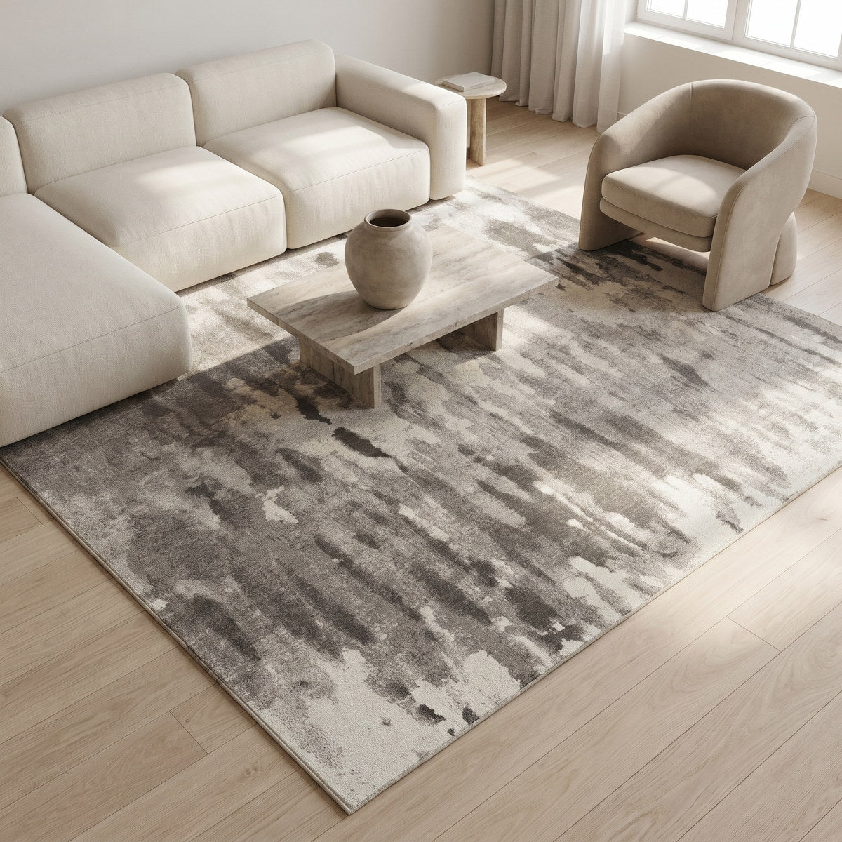 Tapis lavable de salon gris - Luce - ambiance salon 2