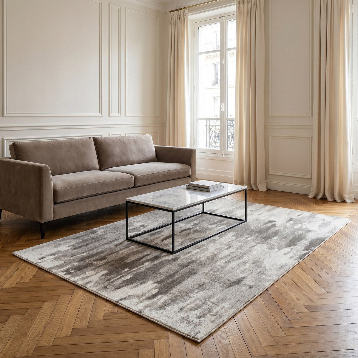 Tapis lavable de salon gris - Luce - ambiance salon 3
