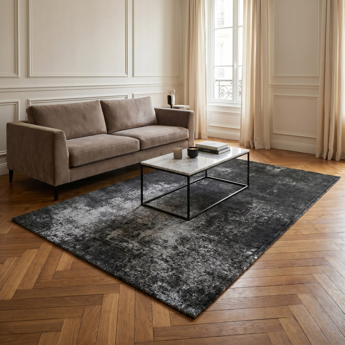 Tapis lavable effet pierre gris - Treviso - ambiance salon 3