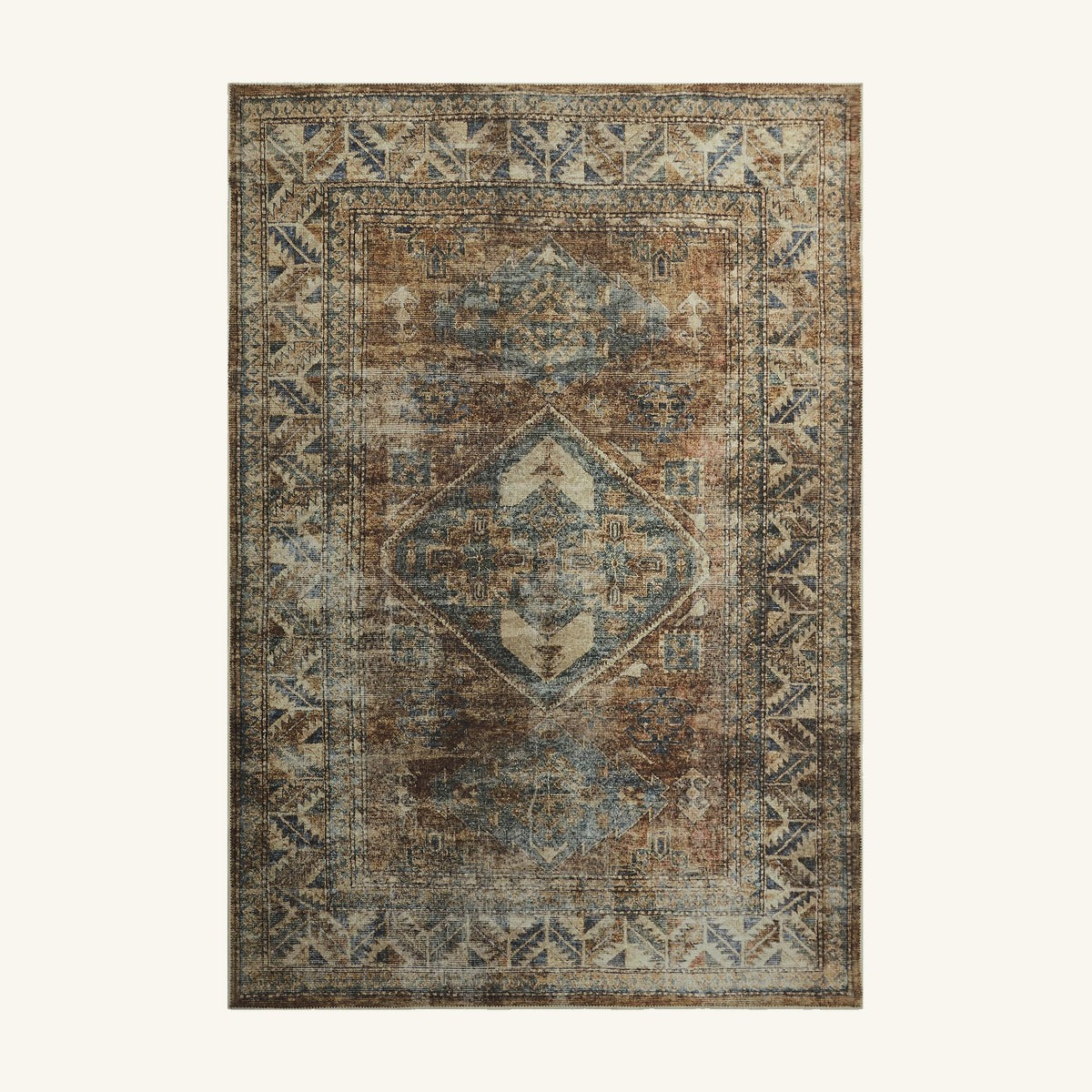 Tapis lavable vintage brun - Palermo - fond #F9F6F0 détouré