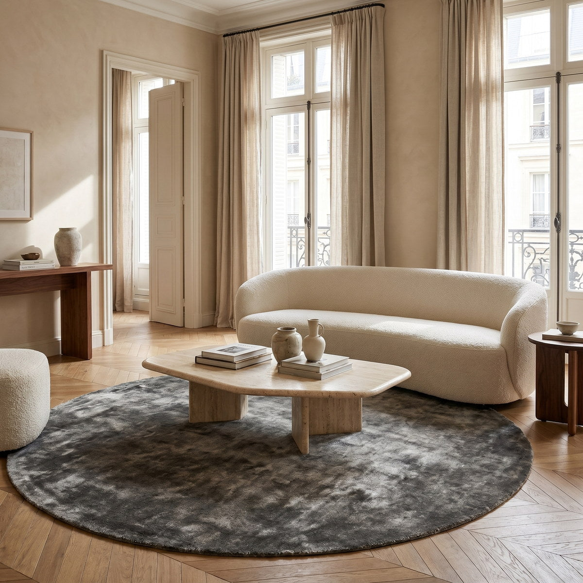 Tapis rond design gris - Torino - ambiance salon 1