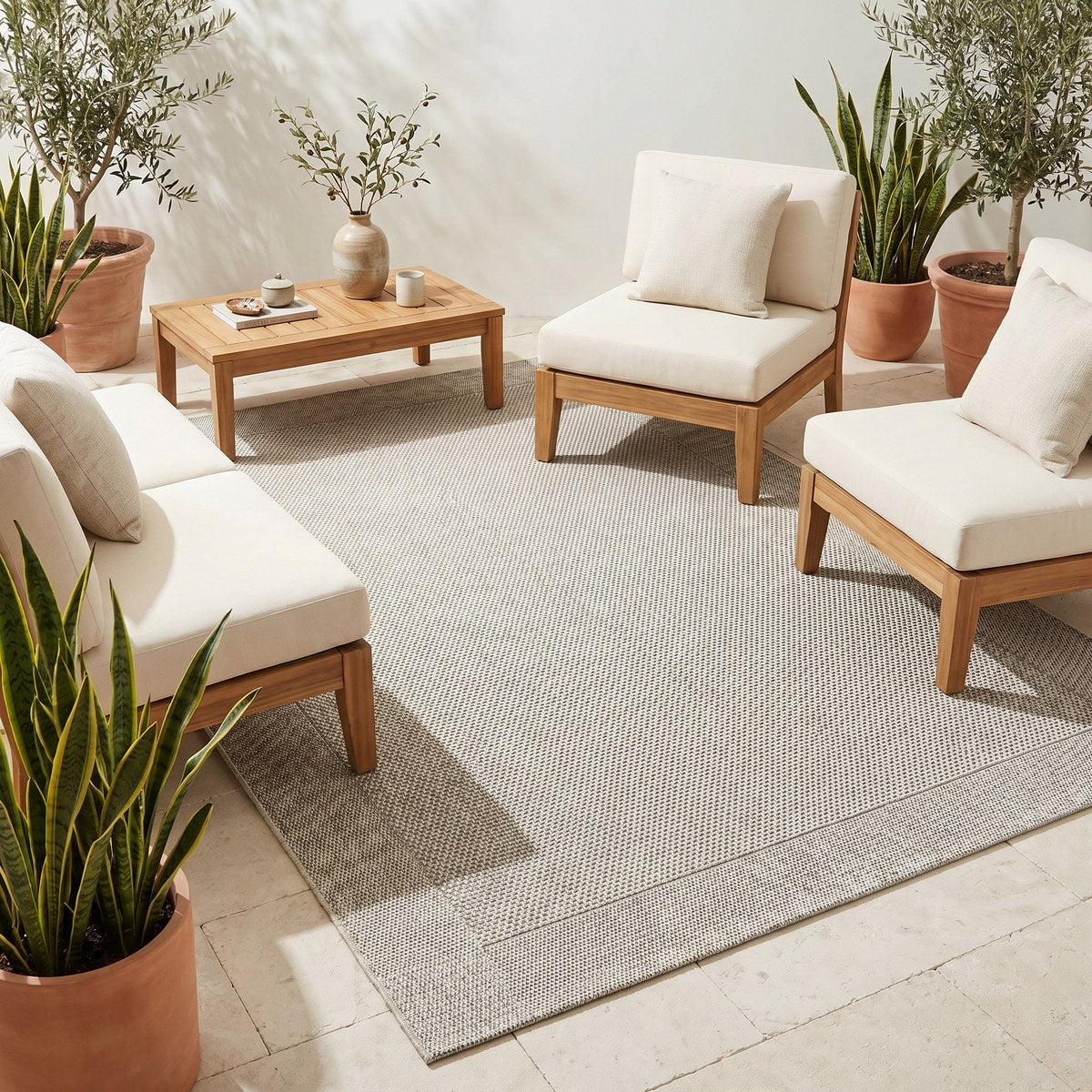 Tapis d’extérieur gris facile d’entretien - Dolce - ambiance terrasse 2