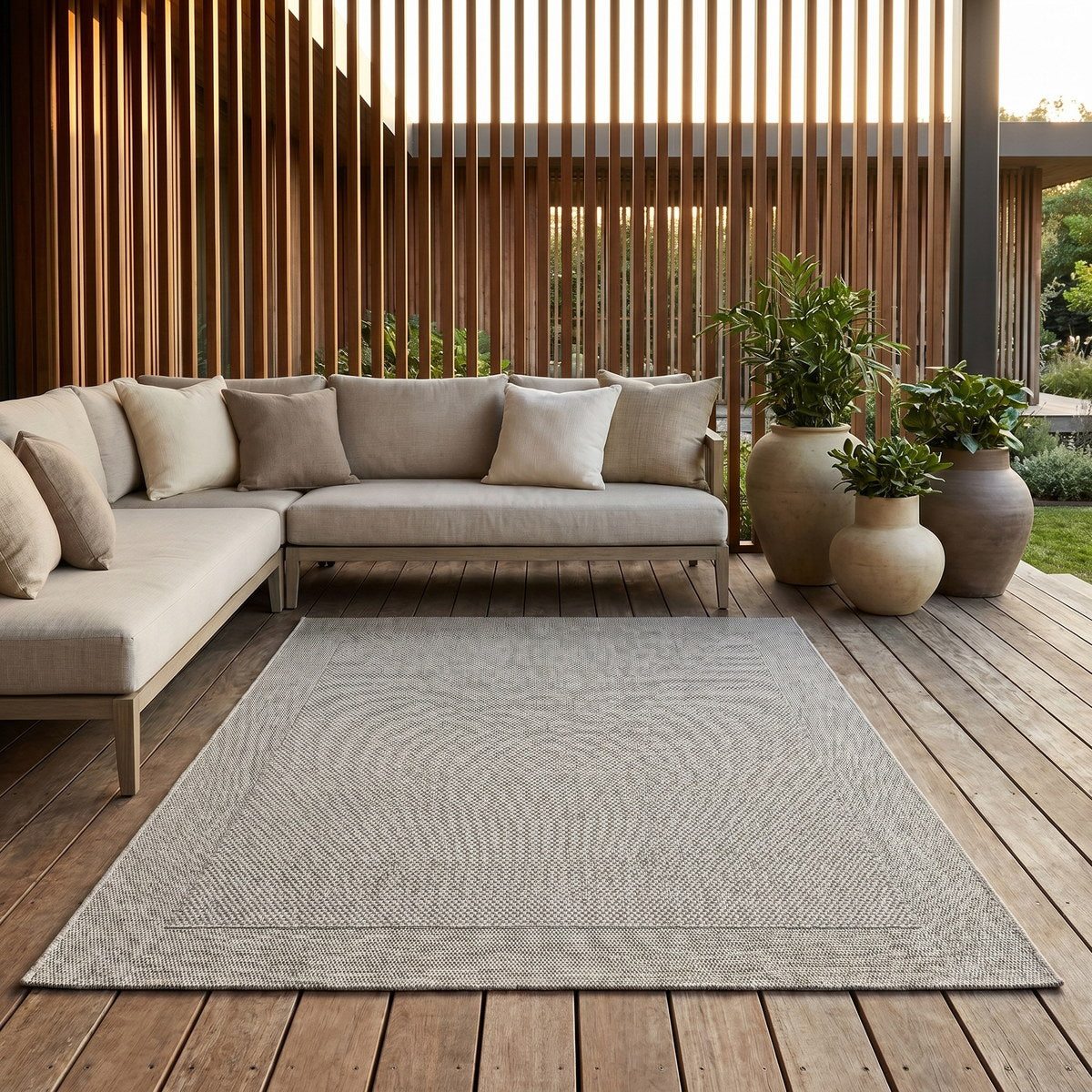 Tapis d’extérieur gris facile d’entretien - Dolce - ambiance terrasse 3