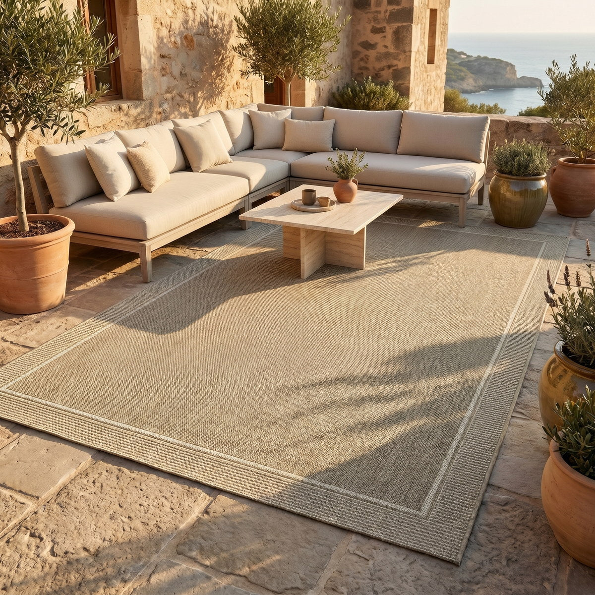 Tapis d’extérieur naturel facile d’entretien - Brera - ambiance terrasse 1