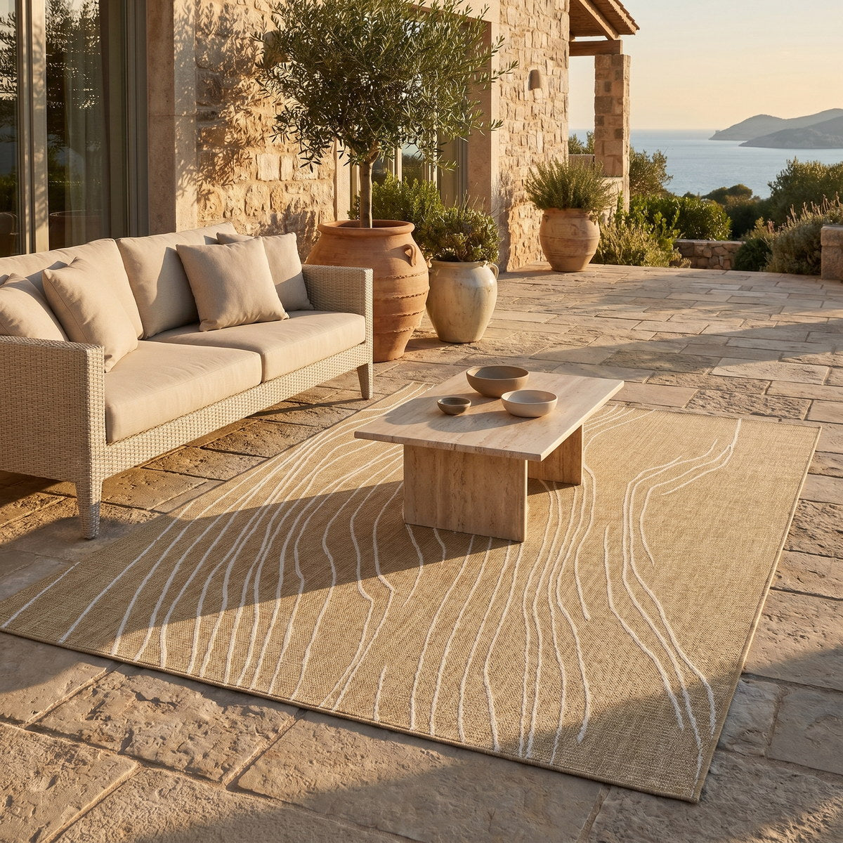 Tapis d’extérieur naturel facile d’entretien - Imperia - ambiance terrasse 1