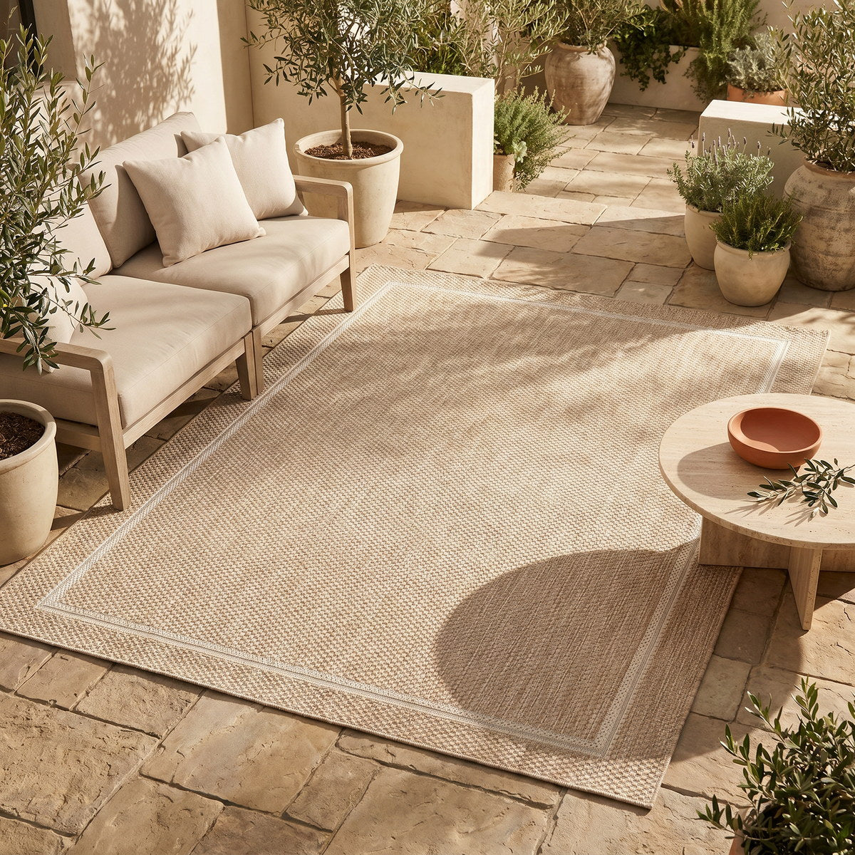 Tapis d’extérieur naturel facile d’entretien - Ivrea - ambiance terrasse 1