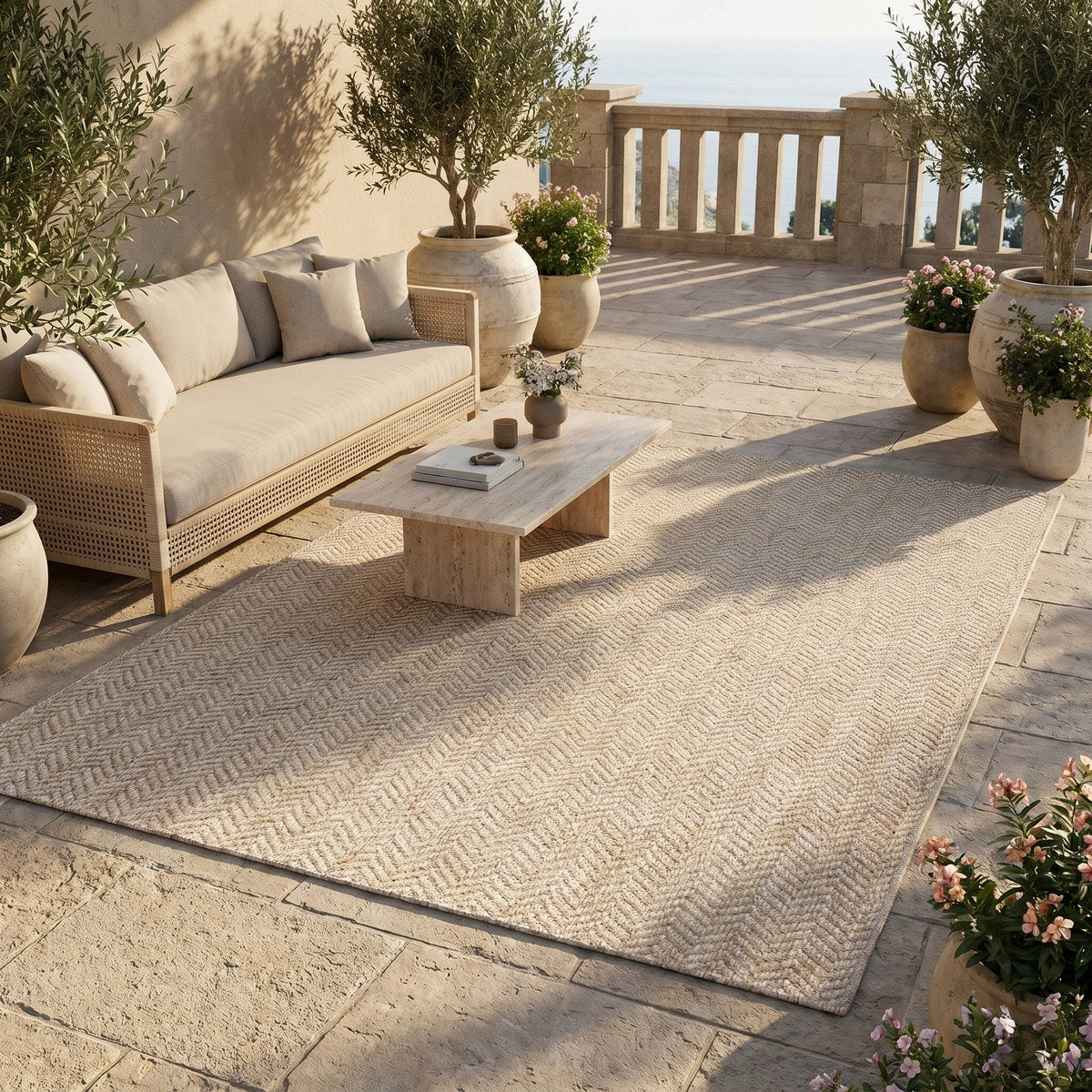 Tapis d’extérieur naturel facile d’entretien - Otranto - ambiance terrasse 1