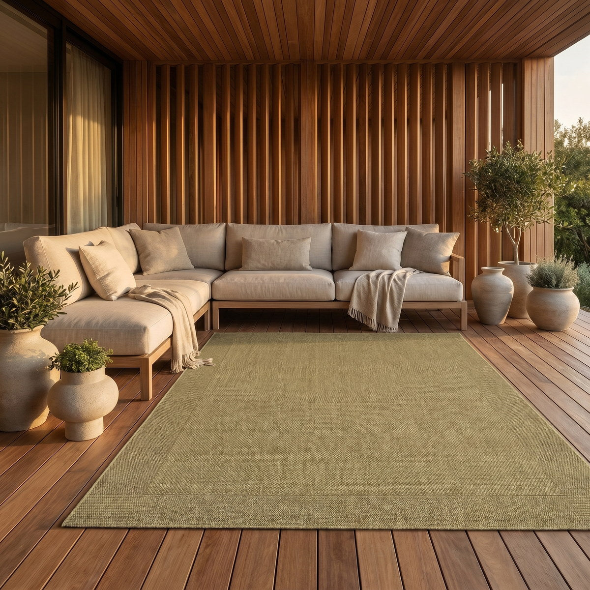 Tapis d’extérieur taupe facile d’entretien - Elena - ambiance terrasse 3