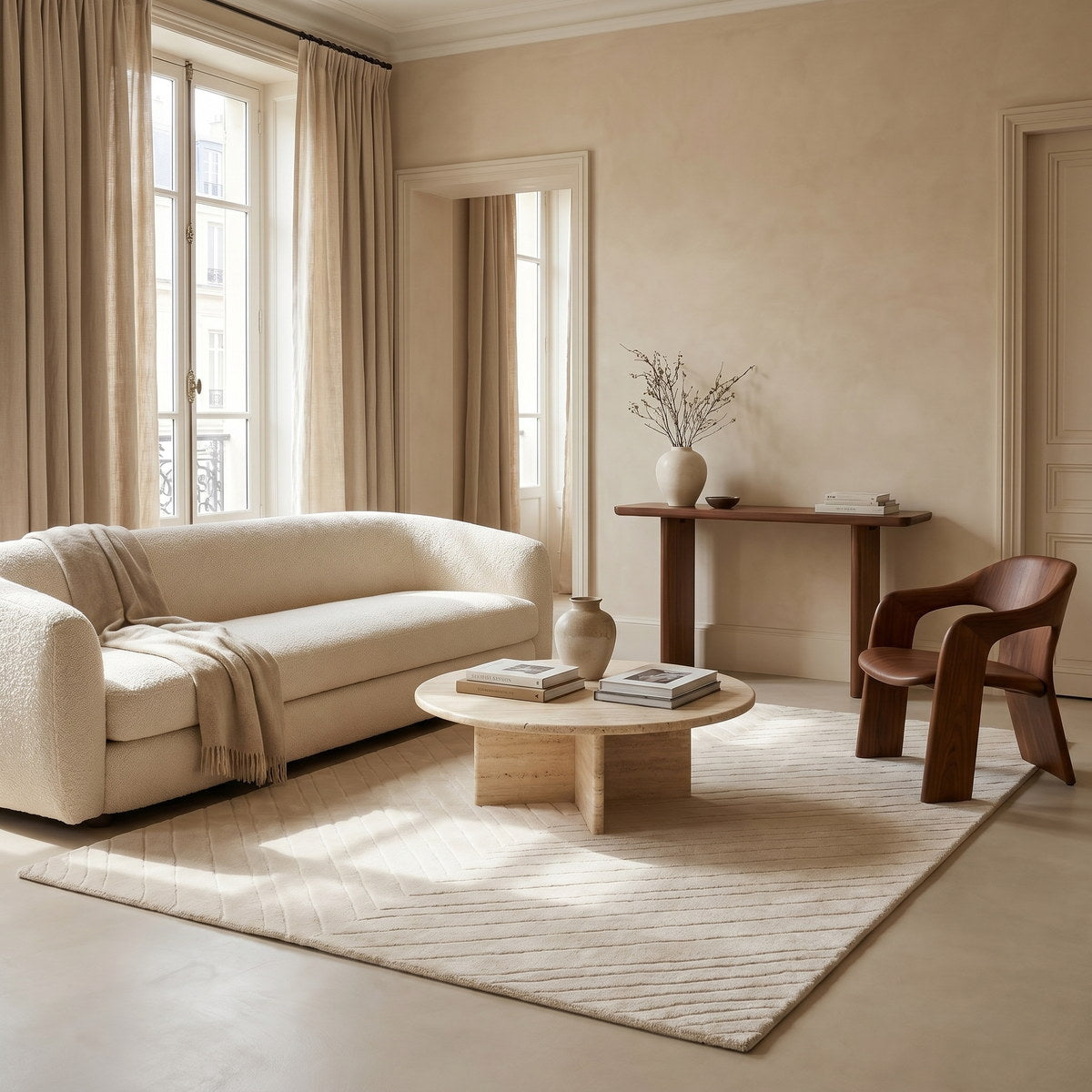 Tapis de salon en laine beige - Florina - ambiance salon 1
