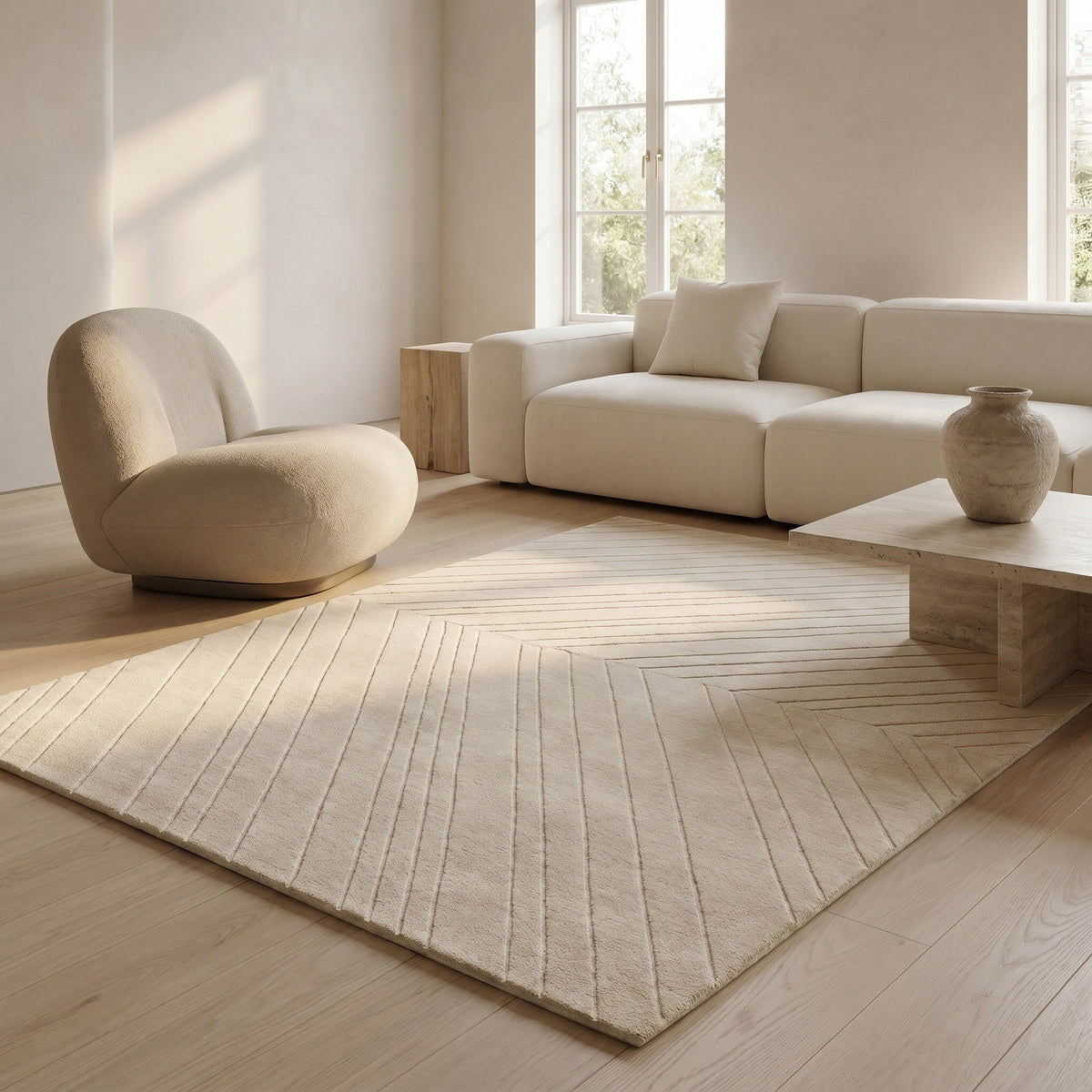Tapis de salon en laine beige - Florina - ambiance salon 2