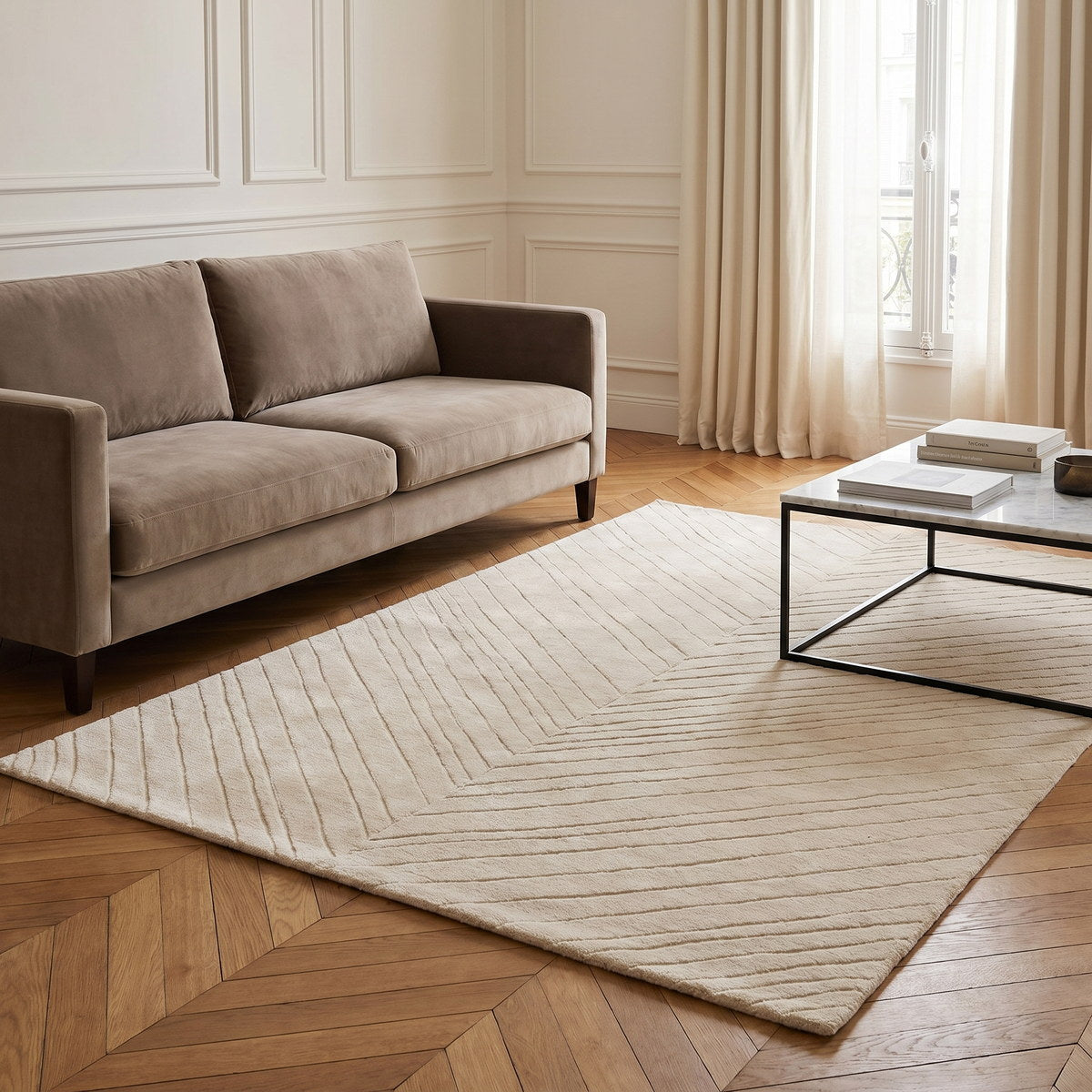 Tapis de salon en laine beige - Florina - ambiance salon 3