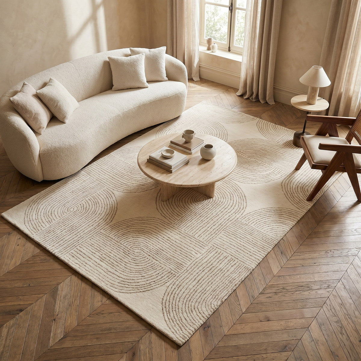 Tapis de salon en laine beige - Siena - ambiance salon 1