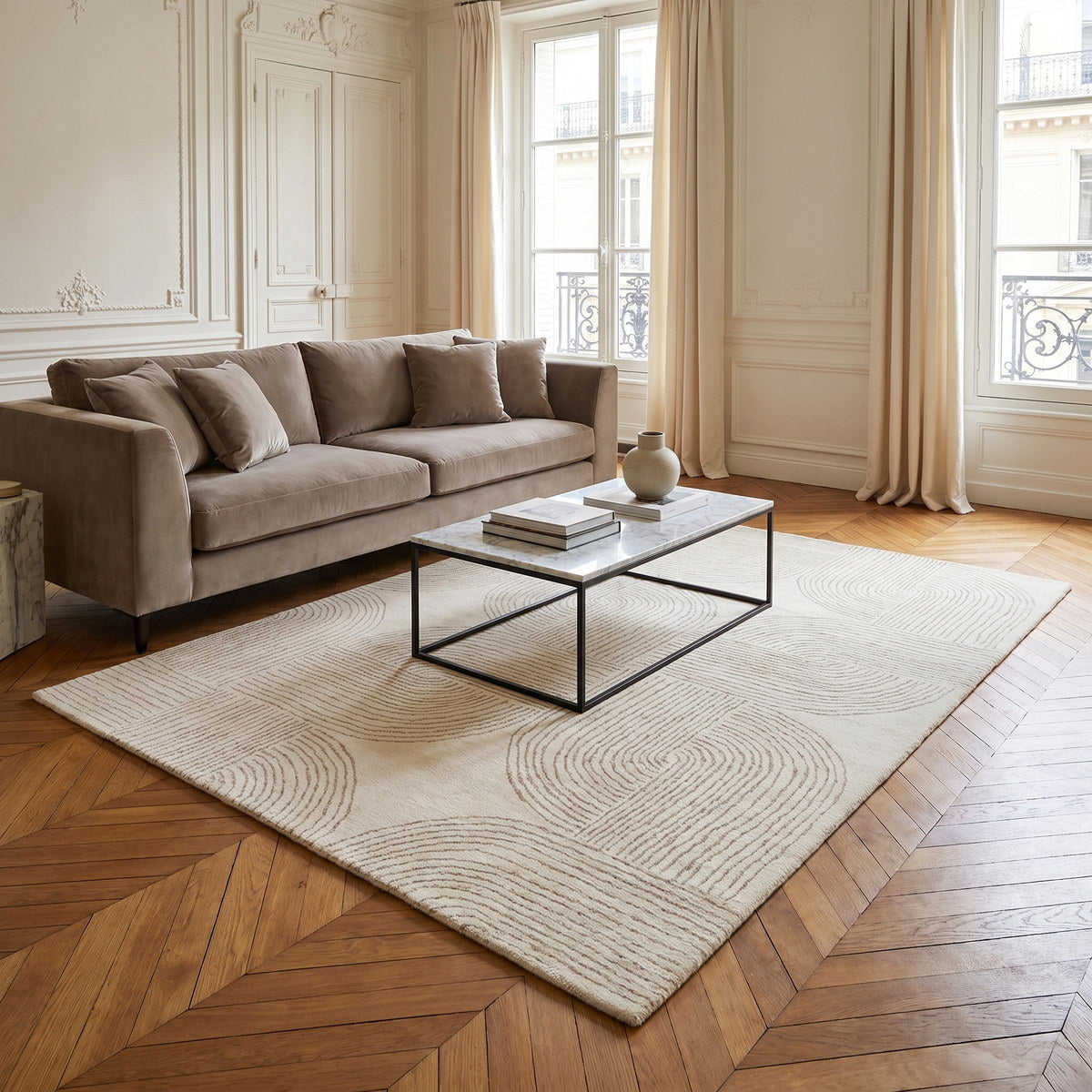 Tapis de salon en laine beige - Siena - ambiance salon 3